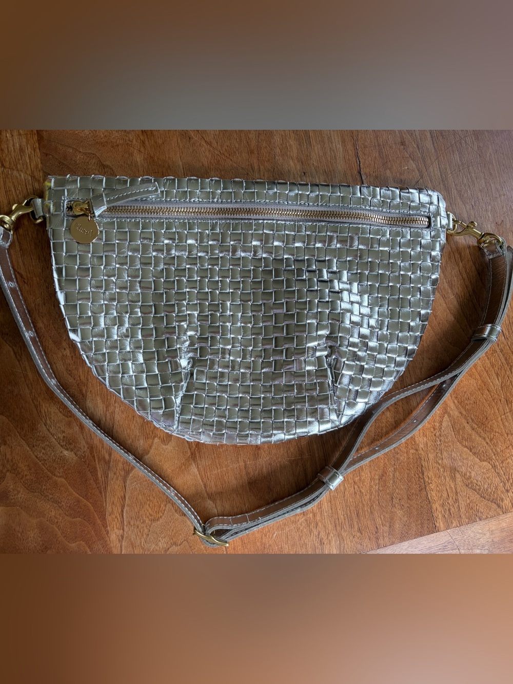 Clare V. Grande Fanny Woven Metallic Silver Crossbody Bag - Picture 4 of 16